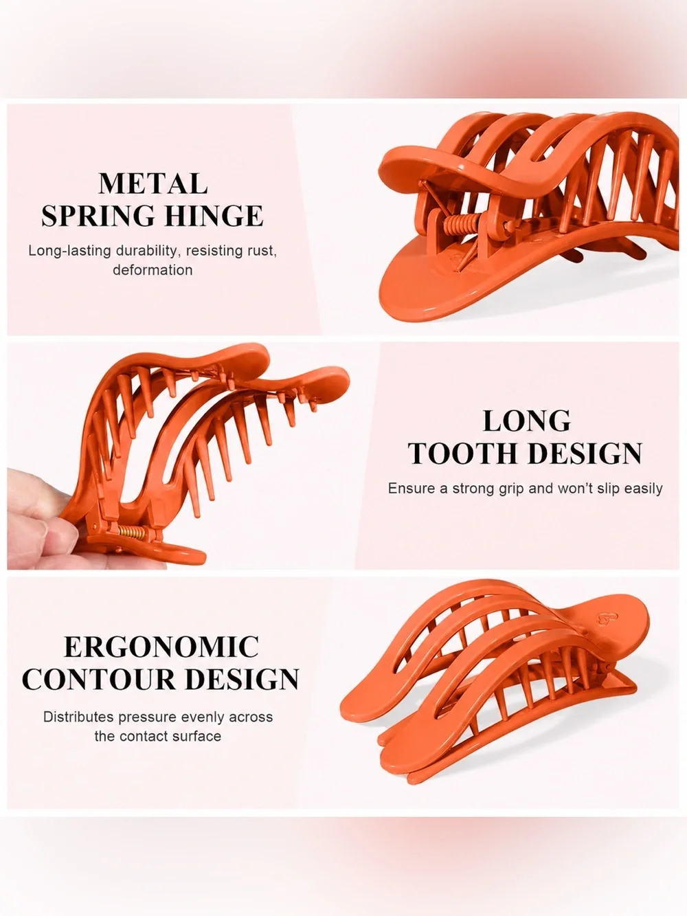 Amlaidu 4 Pack Orange Flat Hair Claw Clips Strong Hold Barrettes New